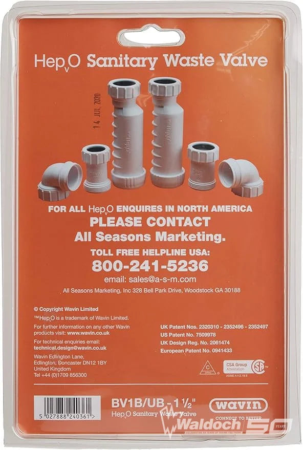 HEPVO SANITARY WASTE VALVE  SHOWER  TRAP 1-1/2 MFG#BV1B/UB