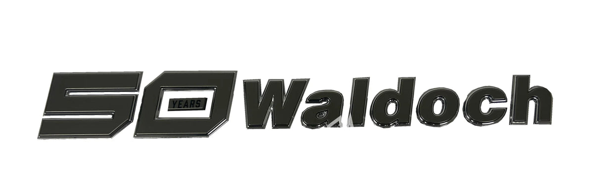 1.82" X 14" 50 YEARS WALDOCH SL24 LOGO 3D CHROME / TITANIUM / SATIN CLEARCOAT