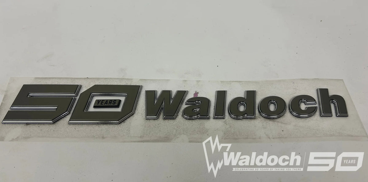1.82" X 14" 50 YEARS WALDOCH SL24 LOGO 3D CHROME / TITANIUM / SATIN CLEARCOAT