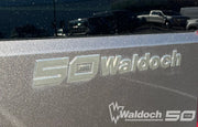 1.82" X 14" 50 YEARS WALDOCH SL24 LOGO 3D CHROME / TITANIUM / SATIN CLEARCOAT