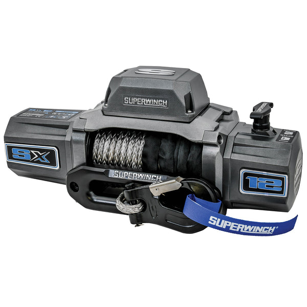 SX12SR Winch-12,000 lbs., 12 VDC, 3/8 in x 80 ft. synthetic rope, ergo handheld remote control, wireless remote, 6.0 HP, automatic brake, 3-stage planetary, 231:1 gear ratio, ergo pull and turn freespool clutch, aluminum hawse fairlead