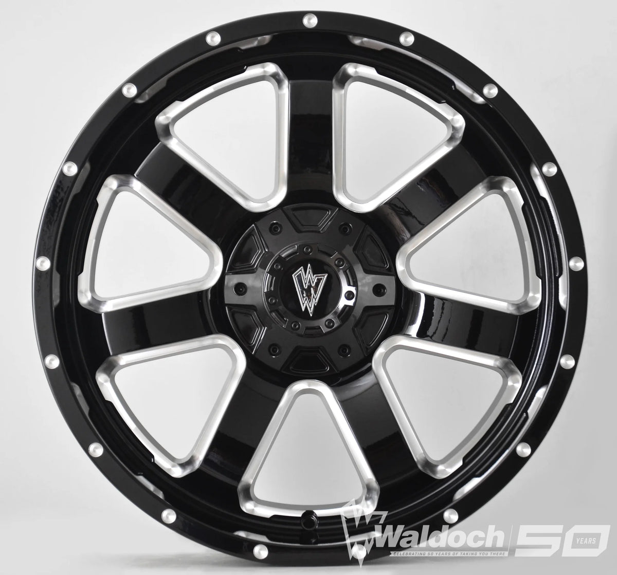 REBEL 20X9 GLOSSY BLACK AND MILLED SIDE SPOKE - 0  OFFSET 8X170  125.5CB