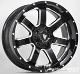 REBEL 20X9 GLOSSY BLACK AND MILLED SIDE SPOKE - 0  OFFSET 8X170  125.5CB