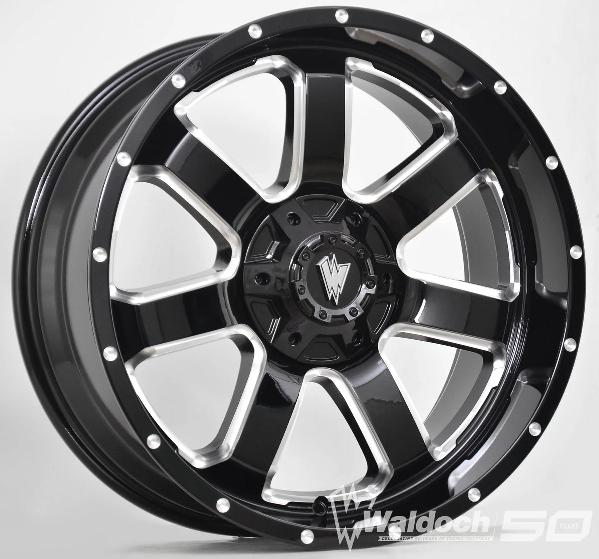 REBEL 20X9 GLOSSY BLACK AND MILLED SIDE SPOKE - 0  OFFSET 8X170  125.5CB