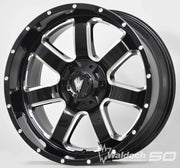 REBEL 20X9 GLOSSY BLACK AND MILLED SIDE SPOKE - 12 OFFSET 6X135 87.3CB