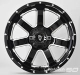 REBEL 20X9 GLOSSY BLACK AND MILLED SIDE SPOKE - 12 OFFSET 6X135 87.3CB