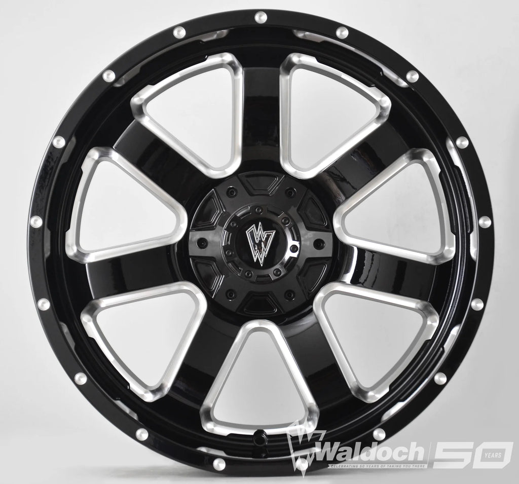 REBEL 20X9 GLOSSY BLACK AND MILLED SIDE SPOKE - 12 OFFSET 8X170 125.5CB