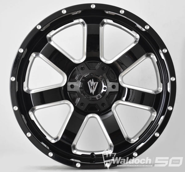 REBEL 20X9 GLOSSY BLACK AND MILLED SIDE SPOKE - 12 OFFSET 8X170 125.5CB