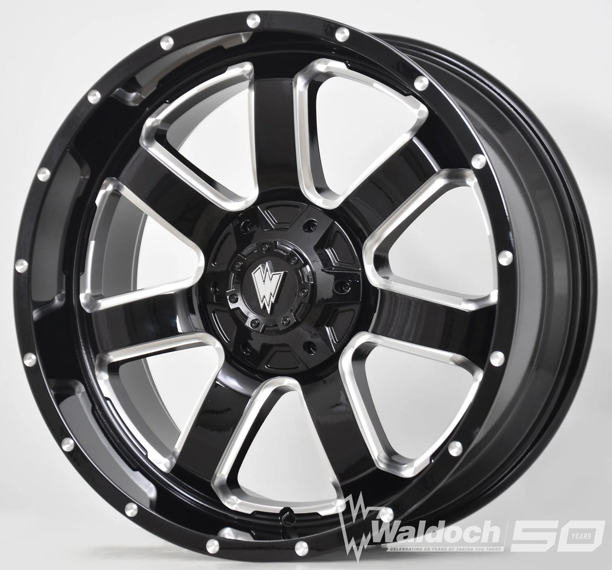 REBEL 20X9 GLOSSY BLACK AND MILLED SIDE SPOKE 0 OFFSET DUAL DRILLED 6X139.7 & 6X135 106.2 CB
