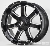 REBEL 20X9 GLOSSY BLACK AND MILLED SIDE SPOKE 0 OFFSET DUAL DRILLED 6X139.7 & 6X135 106.2 CB
