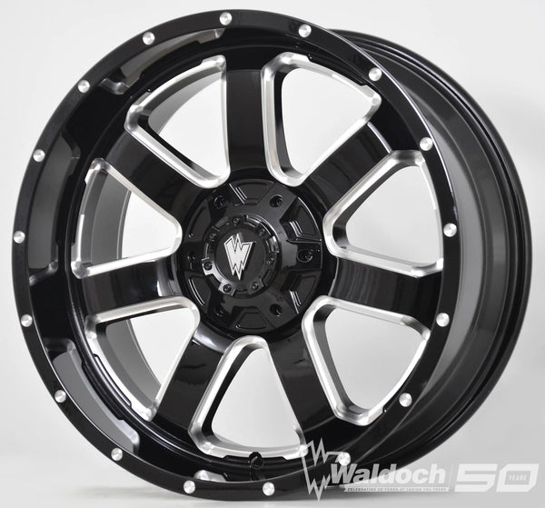 REBEL 20X9 GLOSSY BLACK AND MILLED SIDE SPOKE 0 OFFSET DUAL DRILLED 6X139.7 & 6X135 106.2 CB
