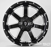 REBEL 20X9 GLOSSY BLACK AND MILLED SIDE SPOKE 0 OFFSET DUAL DRILLED 6X139.7 & 6X135 106.2 CB