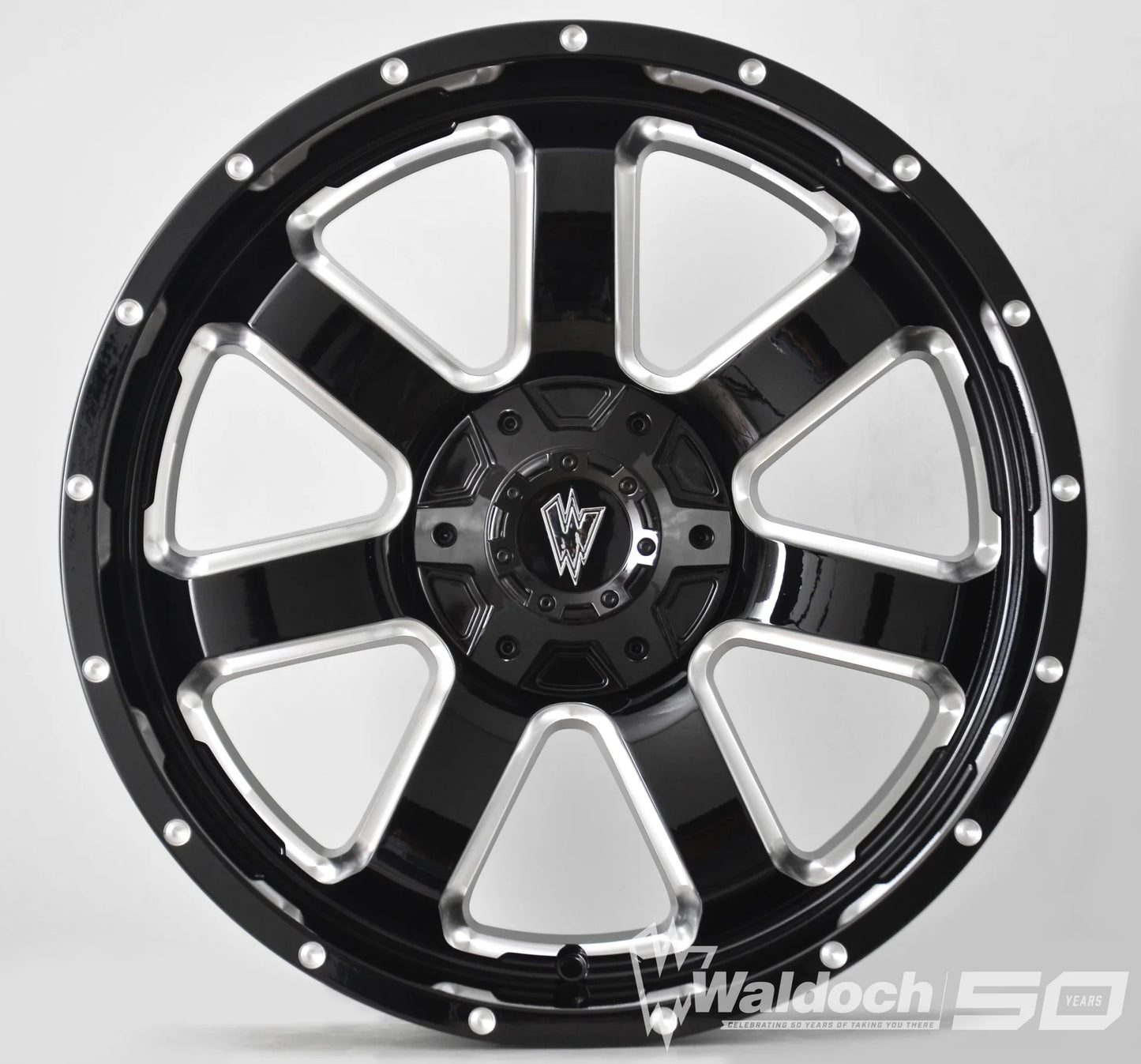 REBEL 20X9 GLOSSY BLACK AND MILLED SIDE SPOKE 0 OFFSET DUAL DRILLED 6X139.7 & 6X135 106.2 CB
