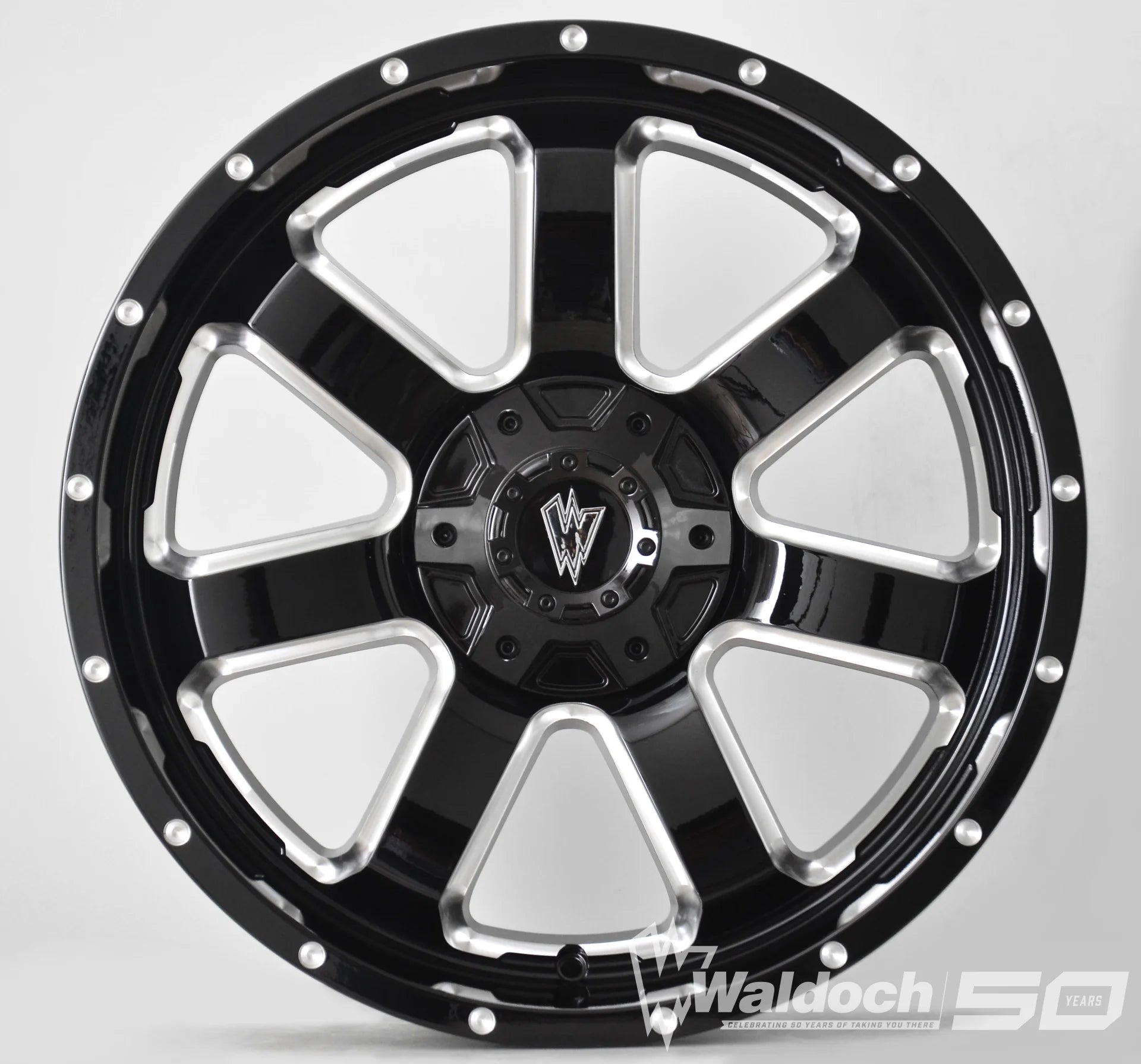 REBEL 20X9 GLOSSY BLACK AND MILLED SIDE SPOKE 0 OFFSET DUAL DRILLED 6X139.7 & 6X135 106.2 CB
