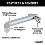 1/2" Swivel Hitch Pin (1-1/4" Receiver, Chrome, Packaged)