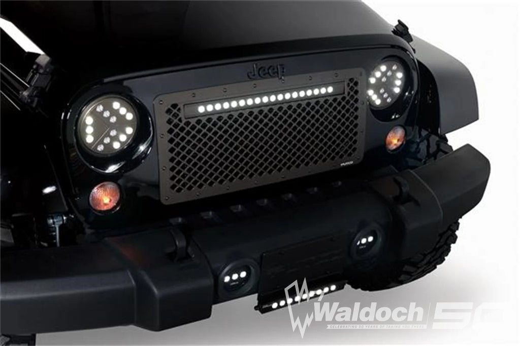 Boss Grilles / Lighted Boss Grilles-Jeep Wrangler - Cut to fit - ( Lighted w/ 20" Luminix Light Bar) Anodized Aluminum