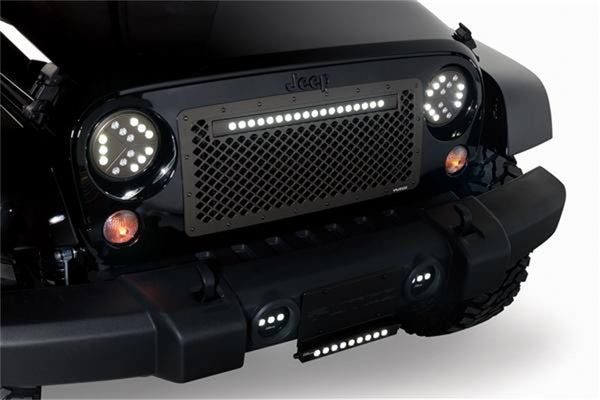 Boss Grilles / Lighted Boss Grilles-Jeep Wrangler - Cut to fit - ( Lighted w/ 20" Luminix Light Bar) Anodized Aluminum