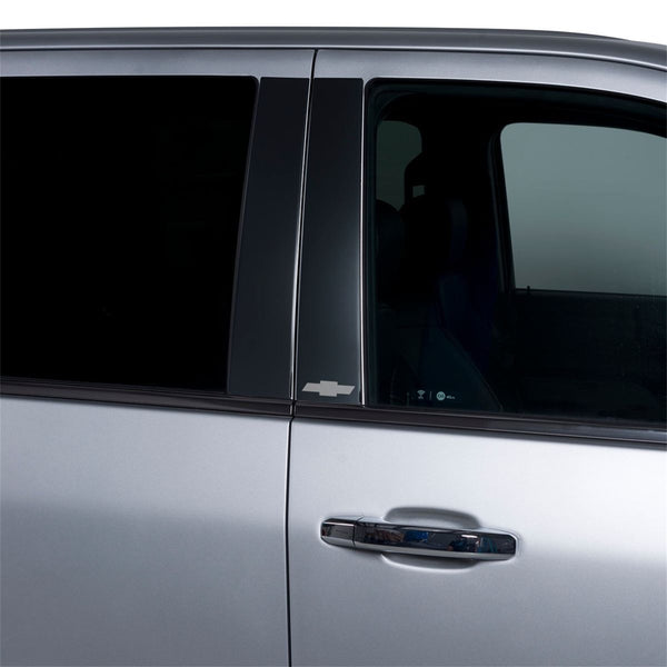 GM Black Platinum Pillar Posts-Chevrolet Silverado fits Double Cab and Crew Cab - Bow Tie Etch (Black Platinum)