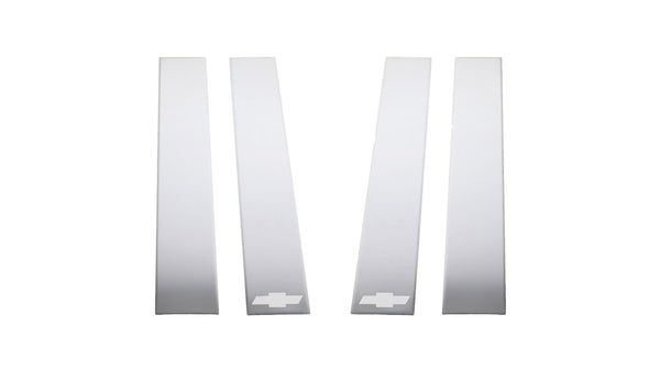 GM Stainless Steel Pillar Posts-Chevrolet Silverado HD - Chevrolet Bow Tie Etch - Crew Cab / Double Cab (6 Pcs)