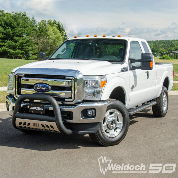 6" x 85" Black Aluminum Oval Side Bars, Select Ford F-250, F-350, F-450, F-550  Aries