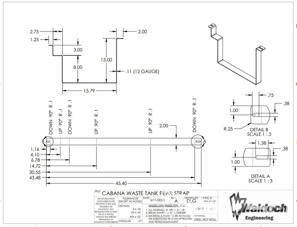 Metal Bracket Kit For Waldoch Underbody Grey / Black Water Tank