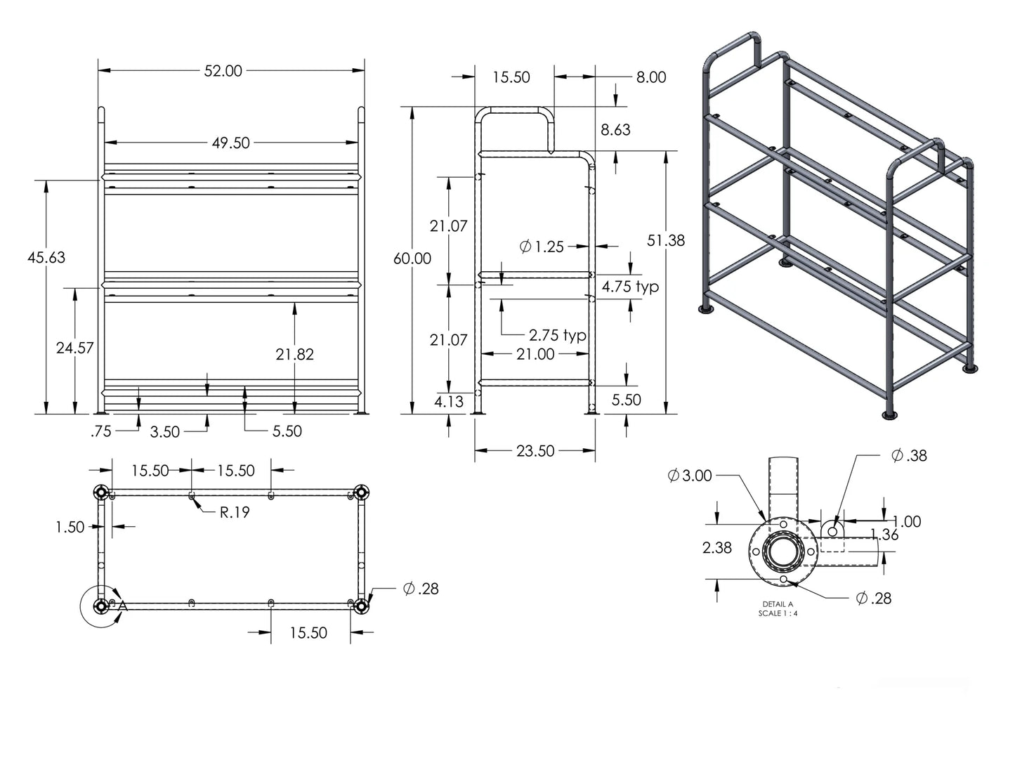 52"X23.50" wide Luggage Rack Airport Shuttle Van Bus Shelves suit case storage side rear Hotel racks