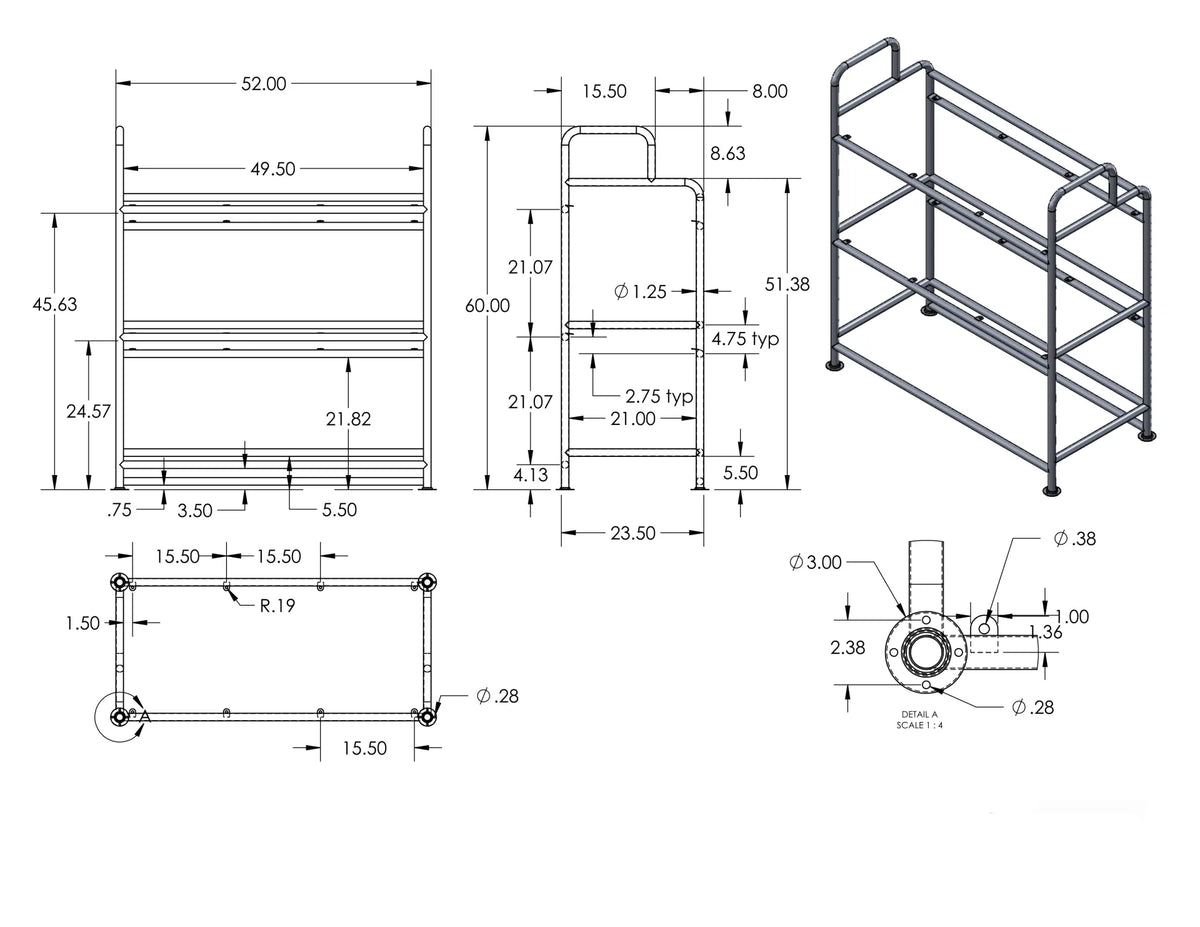 52"X23.50" wide Luggage Rack Airport Shuttle Van Bus Shelves suit case storage side rear Hotel racks