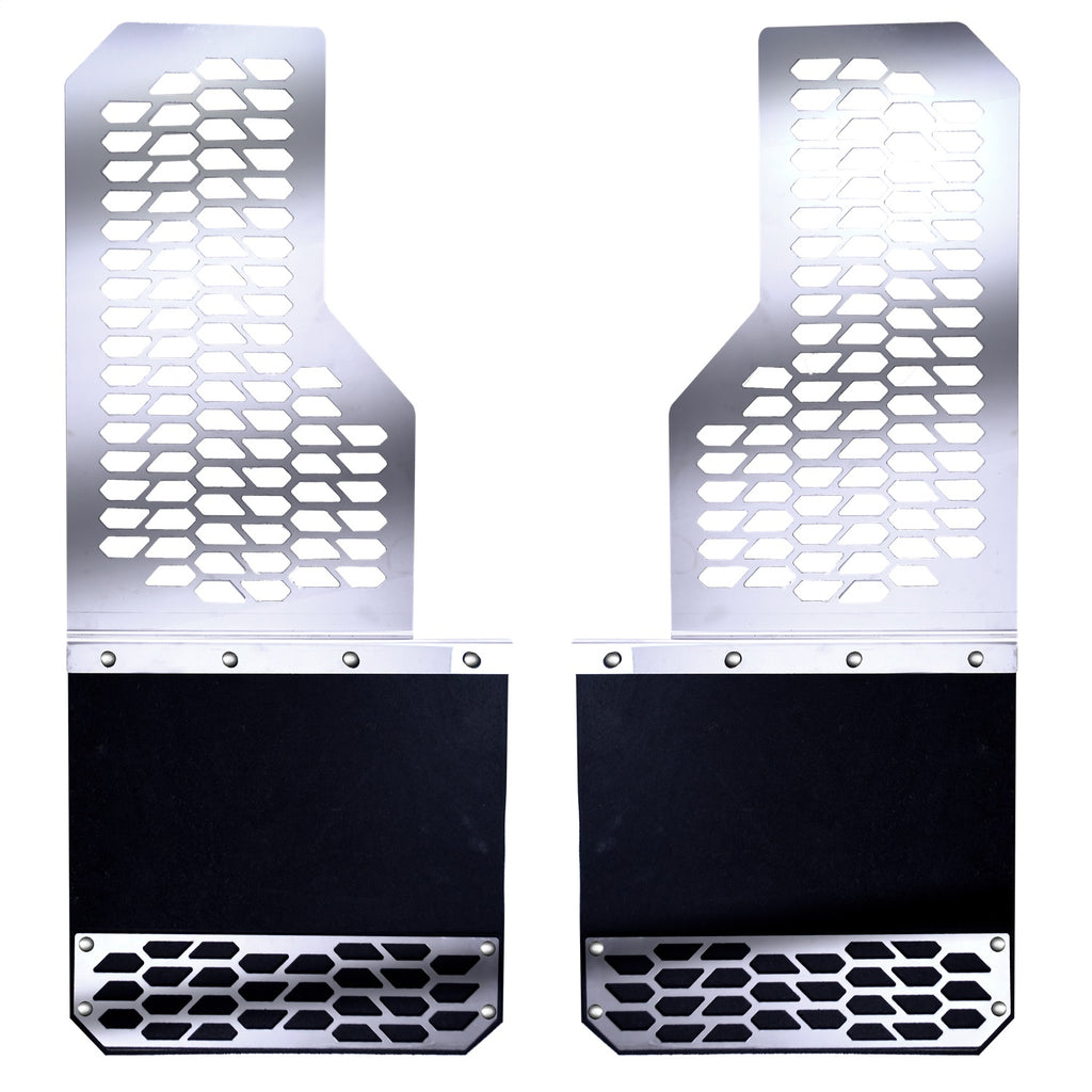 Mud Skins - Polished Stainless Steel (Featuring Hex Shield Pattern)-Ford Super Duty Dually - (Fits Rear) - Set of 2