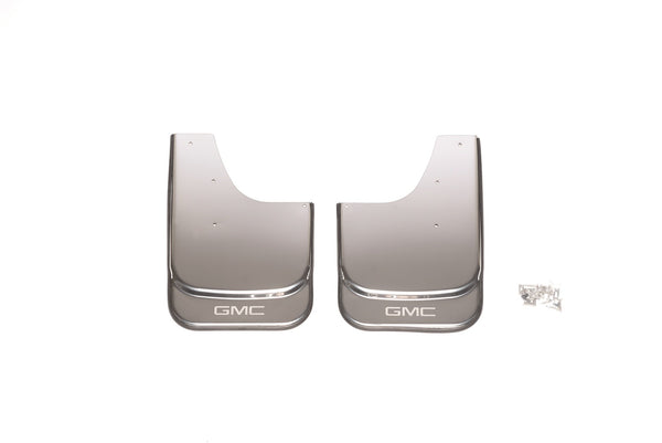 GM Stainless Steel Mud Flaps-Universal MudFlaps with  GMC Logo Etching - Set of 2 (can be used on Front or Rear) - 14.60" x 11.5"