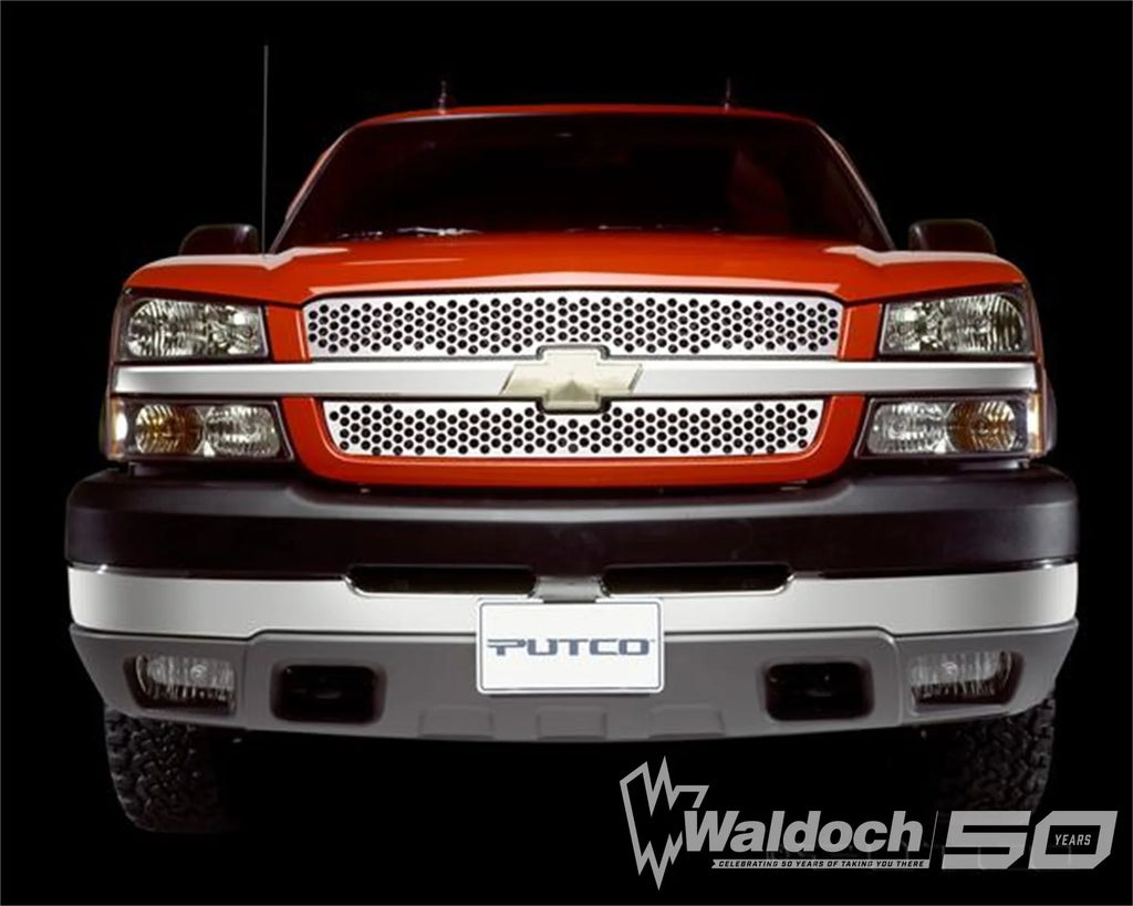 Punch Stainless Steel Grilles-Chevrolet Avalanche (Does not fit vehicles equipped with body cladding)  Punch Stainless Steel Grilles-Chevrolet Silverado 1500 Punch Stainless Steel Grilles-Chevrolet Silverado 2500/3500