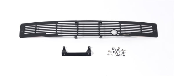 Bumper Grille Inserts-Ford F-150 - Stainless Steel Black Bar Design with Heater Plug