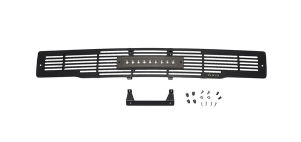 Bumper Grille Inserts-Ford F-150 - Stainless Steel Black Bar Design w/10" Luminix Light Bar