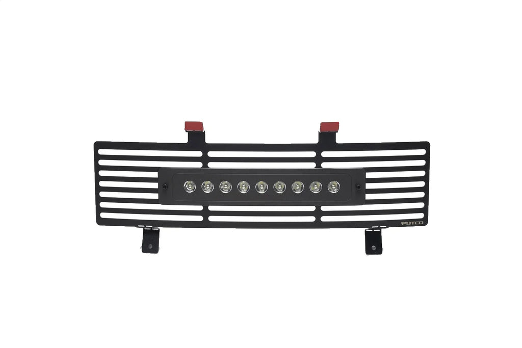 Bumper Grille Inserts-Ford Super Duty - Stainless Steel Black Bar Design w/ 10" Luminix Light Bar