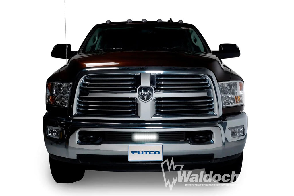 Bumper Grille Inserts-RAM HD - Stainless Steel -  Bar Style with 10" Luminix Light bar Bumper Grille (Black)
