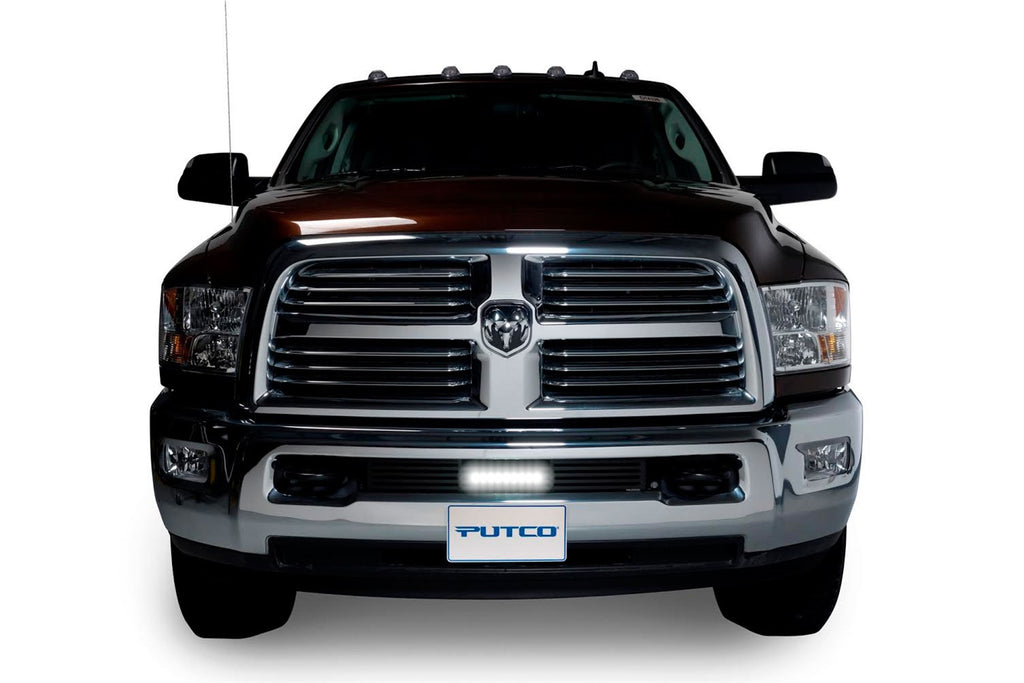 Bumper Grille Inserts-RAM HD - Stainless Steel -  Bar Style with 10" Luminix Light bar Bumper Grille (Black)