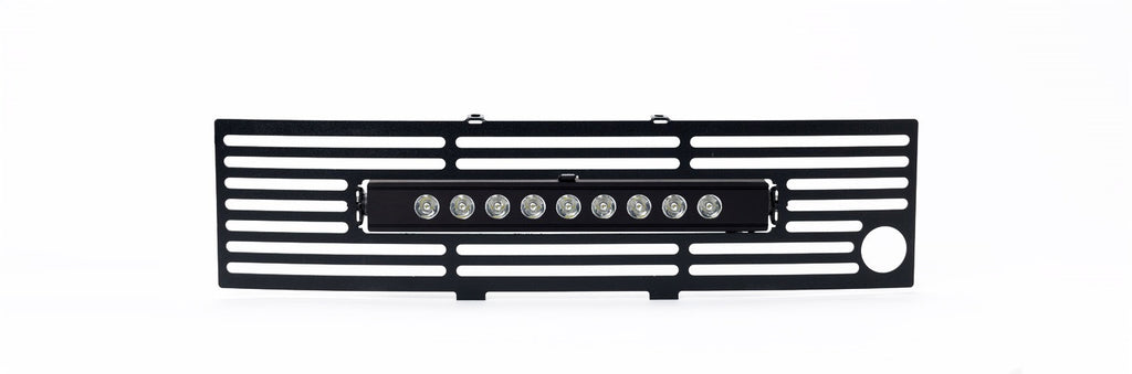 Bumper Grille Inserts-Ford F-150 - EcoBoost GRILLE - Black Stainless Steel Bar with Heater Plug Opening and 10" Luminix Light Bar