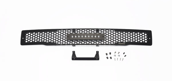 Bumper Grille Inserts-Ford F-150 - Stainless Steel Black Punch Design w/ 10" Luminix Light bar