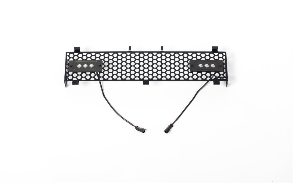 Bumper Grille Inserts-Ford Super Duty - Stainless Steel Black Punch Design w/ Qty 2, 6" light bars