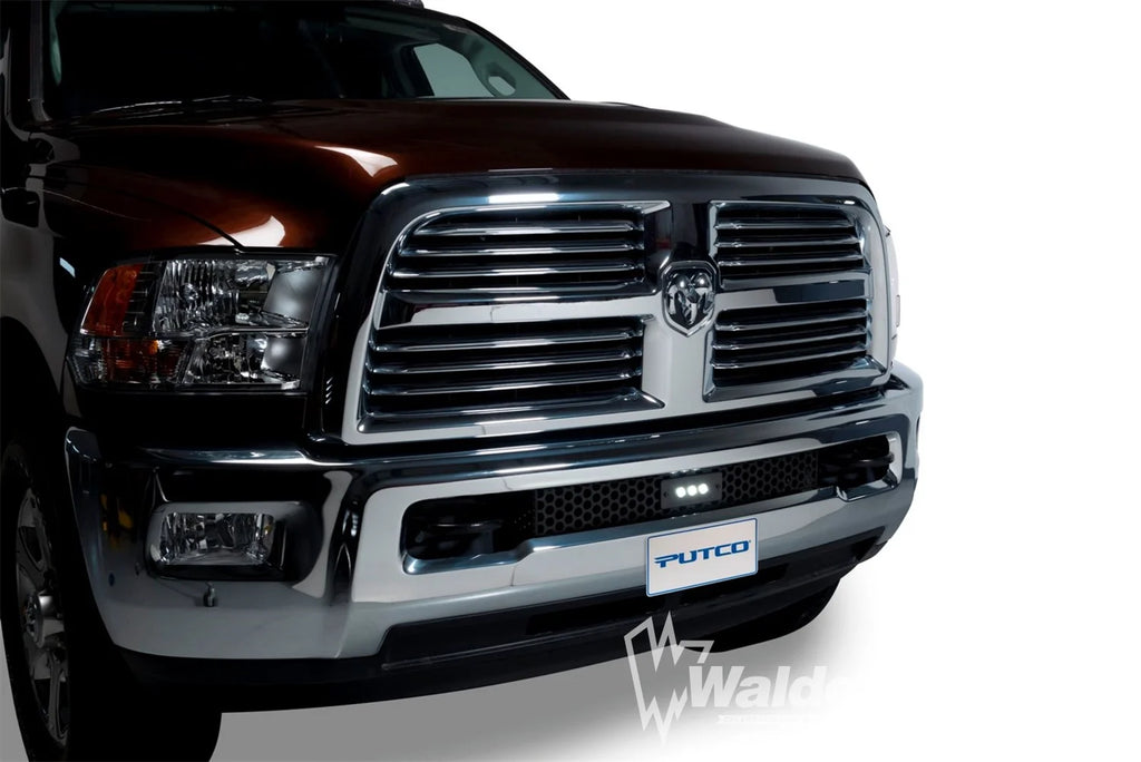 Bumper Grille Inserts-RAM HD - Stainless Steel - Punch Style with 10" Luminix Light bar Bumper Grille (Black)