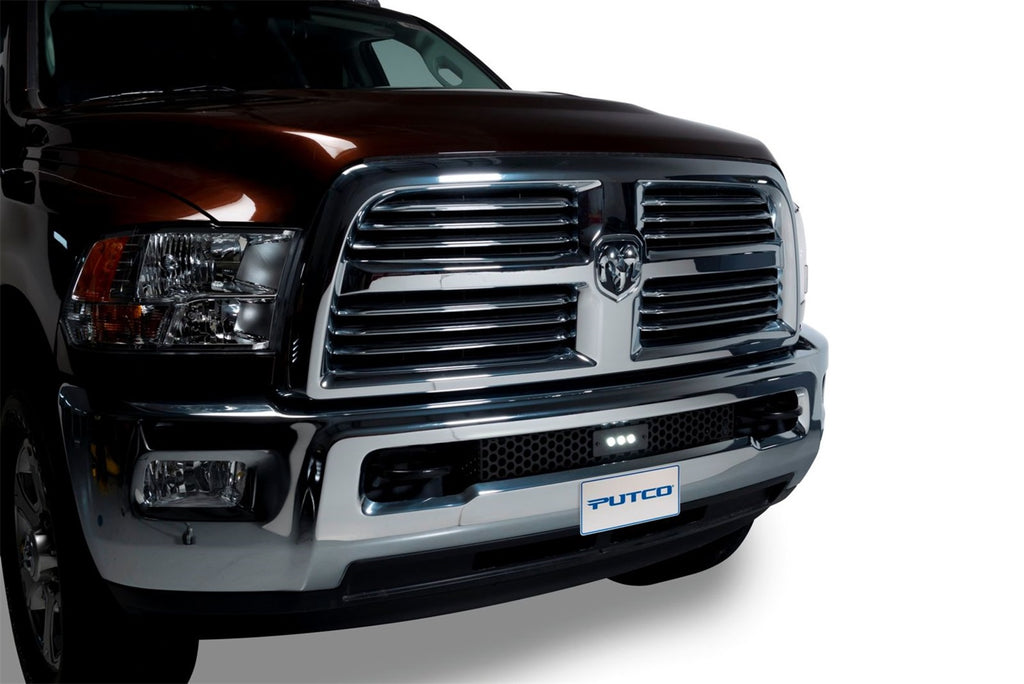 Bumper Grille Inserts-RAM HD - Stainless Steel - Punch Style with 10" Luminix Light bar Bumper Grille (Black)