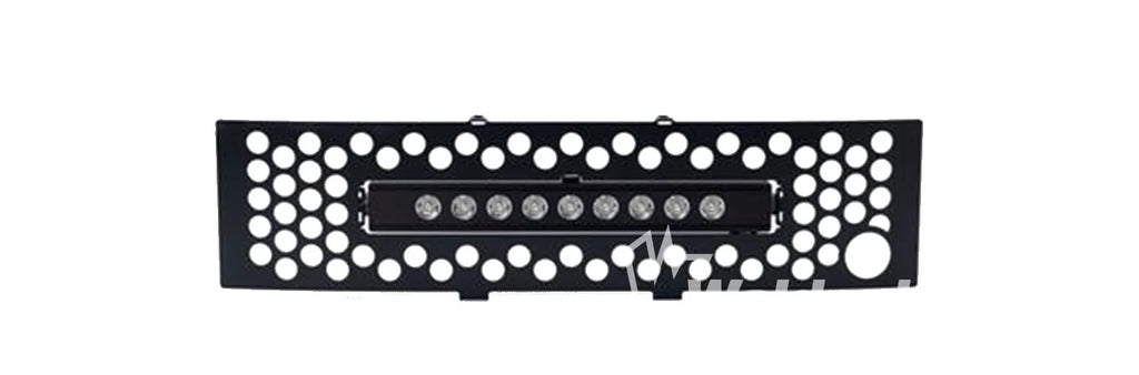 Bumper Grille Inserts-Ford F-150 - EcoBoost GRILLE - Black Stainless Steel Punch with Heater Plug Opening and 10" Luminix Light Bar