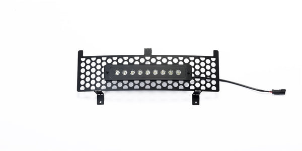 Bumper Grille Inserts-Chevrolet Silverado HD- Stainless -Black Punch Design Bumper Grille with curved flush 10" Light Bar
