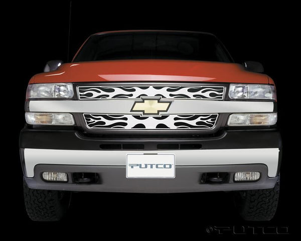 Flaming Inferno Stainless Steel Grilles-Chevrolet Silverado LD - fits LTZ and High Country models only - Direct replacement insert.