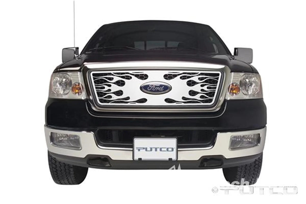 Flaming Inferno Stainless Steel Grilles-Ford F-150 (Honeycomb Grille) w/ logo cutout