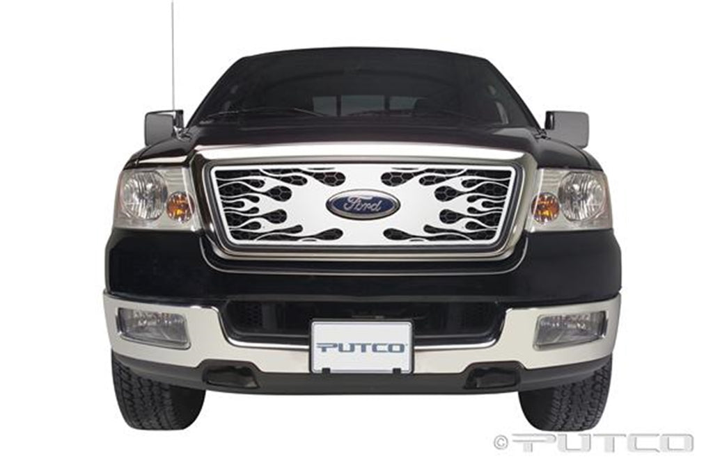 Flaming Inferno Stainless Steel Grilles-Ford F-150 (Honeycomb Grille) w/ logo cutout