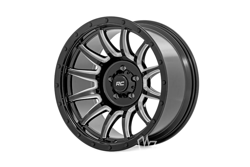 Rough Country 90 Series Wheel | One-Piece | Gloss Black w/machined spokes | 20x9 | 6x5.5 | -12mm