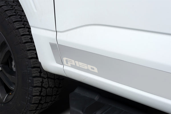 Ford Licensed Stainless Steel Rocker Panels-Ford F-150 Reg Cab 8 ft Long Box (4.25" tall, 10 Pieces)