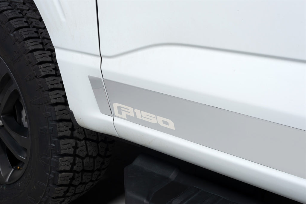 Ford Licensed Stainless Steel Rocker Panels-Ford F-150 Super Cab 8 ft Long Box (4.25" tall, 12 Pieces)
