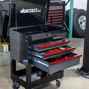 Boxo USA - Pro Series | Loaded 28" 3-Drawer Flip Top Service Cart Tool Box 28BM-BK-B Black with Blue Handle