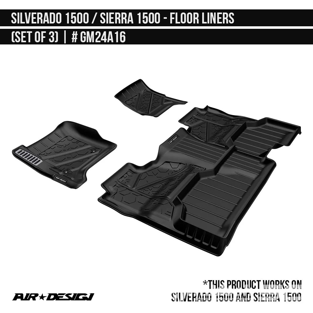 2014-2018 Chevrolet Silverado 1500 Floor Liner Set (Front and Rear Row) Crew Cab Soft Touch Texture  Black